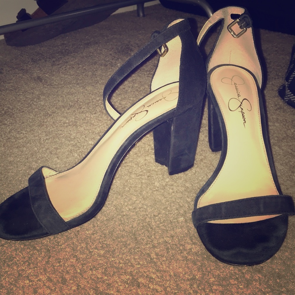 Suede Heeled Sandals with Ankle Strap & Block Heel